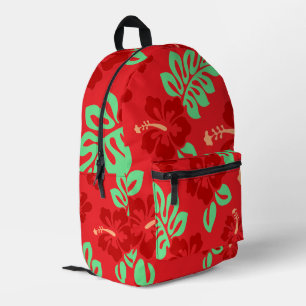 Red en Green Tropical Hibiscus Floral Bedrukte Rugzak