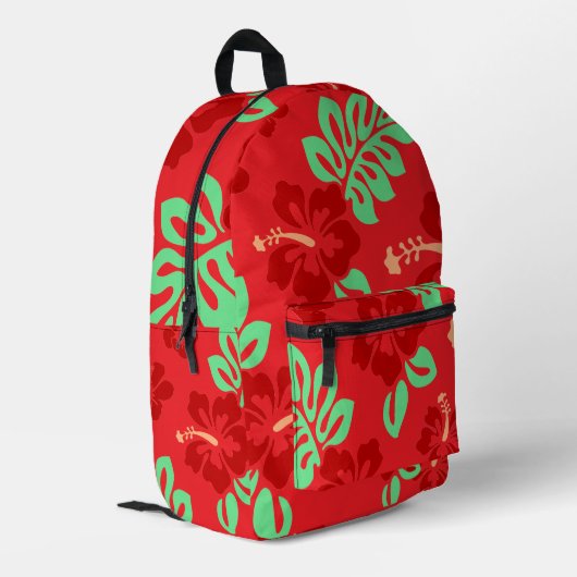 Red en Green Tropical Hibiscus Floral Bedrukte Rugzak (Achterkant Hoek Links)