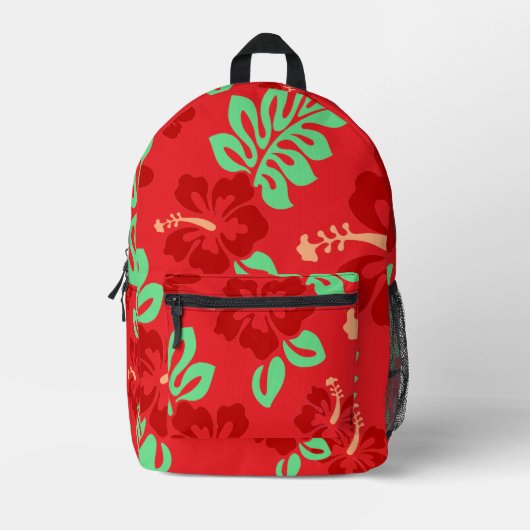 Red en Green Tropical Hibiscus Floral Bedrukte Rugzak (Voorkant)