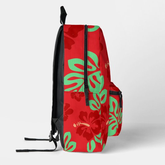 Red en Green Tropical Hibiscus Floral Bedrukte Rugzak (Links)