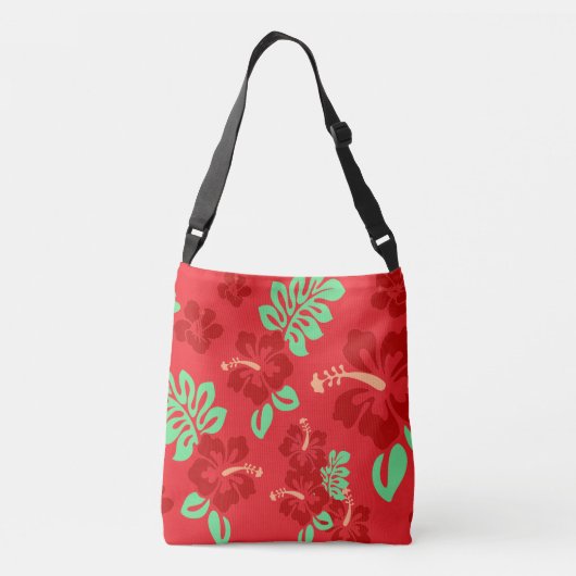 Red en Green Tropical Hibiscus Floral Crossbody Tas (Achterkant)