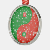 Red en Green Yin Yang met Snowflakes Metalen Ornament (Links)