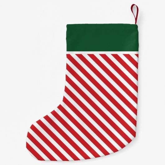 Red en Hunter Green Holiday Stripes Monogram Kleine Kerstsok (Achterkant)