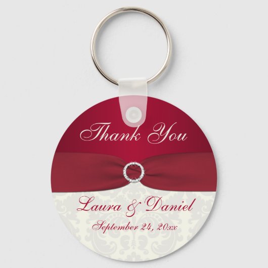 Red en Ivory Damask Dank je Sleutelhanger (Voorkant)