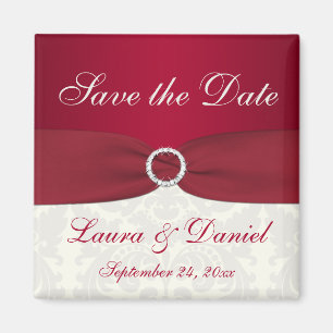 Red en ivory Damask sparen de Magnet van de Datum