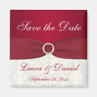 Red en ivory Damask sparen de Magnet van de Datum