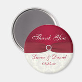 Red en Ivory Damask Wedding Favor Magnet (Voorkant / Achterkant)