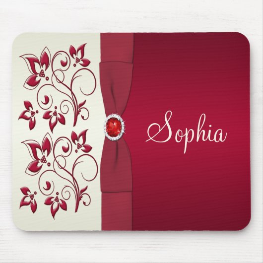 Red en Ivory Floral Mousepad Muismat (Voorkant)