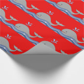Red en Navy Blue Whale Baby shower Cadeaupapier (Hoek)