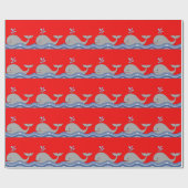 Red en Navy Blue Whale Baby shower Cadeaupapier (Vlak)