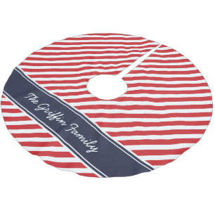 Red en Navy Preppy Stripes Monogram Kerstboom Rok