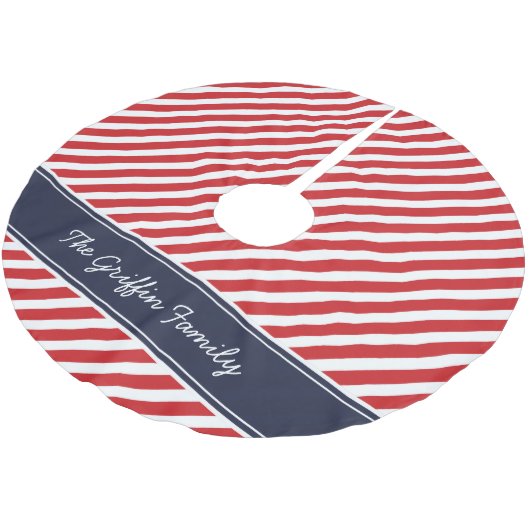 Red en Navy Preppy Stripes Monogram Kerstboom Rok (Gekanteld)