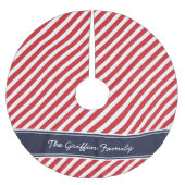 Red en Navy Preppy Stripes Monogram Kerstboom Rok (Voorkant)