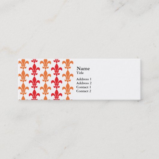 Red en Oranje Fleur de Lis Pattern Mini Visitekaartje (Voorkant)