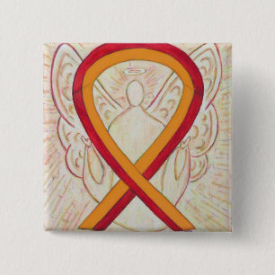 Red en Oranje Ribbon Awareness Angel Pin Vierkante Button 5,1 Cm