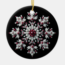 Red en Pearl Snowflake Familie Keramisch Ornament