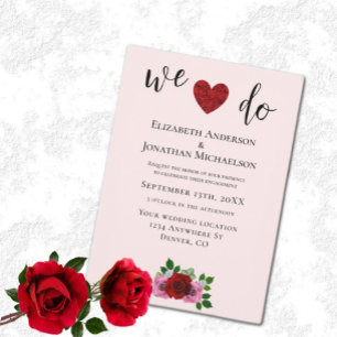 Red en Pink Roses Engagement Party Kaart