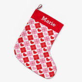 Red en Roze Argyle Heart Pattern Grote Kerstsok (Voorkant (Hangend))