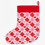 Red en Roze Argyle Heart Pattern Grote Kerstsok (Achterkant)