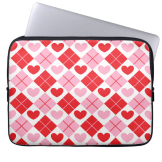 Red en Roze Argyle Heart Pattern Laptop Sleeve