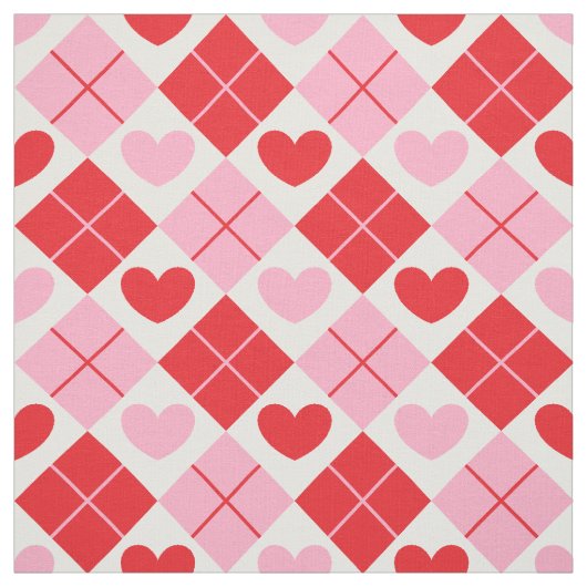 Red en Roze Argyle Heart Pattern Stof (Swatch)