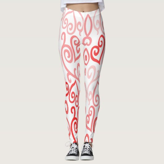 Red en Roze Ombre Heart Pattern Leggings (Voorkant)