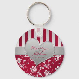 Red en Silver Floral Heart Keychain