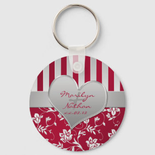 Red en Silver Floral Heart Keychain