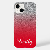 Red en Silver Glitter Ombre Persoonlijk Case-Mate iPhone Case (Achterkant)