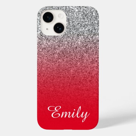 Red en Silver Glitter Ombre Persoonlijk Case-Mate iPhone Case (Achterkant)
