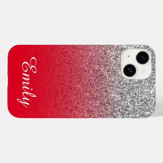 Red en Silver Glitter Ombre Persoonlijk Case-Mate iPhone Case (Achterkant (horizontaal))