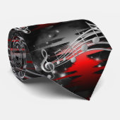 Red en Silver Music Sound Wave en Notes Stropdas (Opgerold)