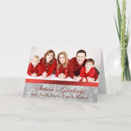 Red en Silver Photo Snowflake-kerstKaart Feestdagen Kaart