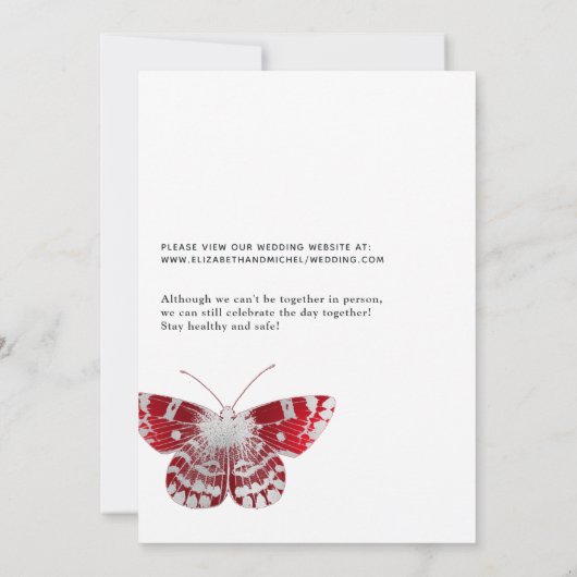 Red en Silver  Roos Online Virtual Wedding Kaart (Achterkant)