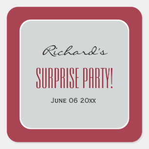 RED en SILVER Surprise Birthday Party - Eigen naam Vierkante Sticker