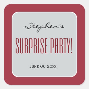 RED en SILVER Surprise Birthday Party voegen naam  Vierkante Sticker