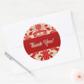 Red en Taupe Damask Dank je wel Ronde Sticker (Envelop)