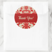 Red en Taupe Damask Dank je wel Ronde Sticker (Tas)