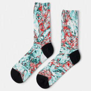 Red en Turquoise Abstract Sokken