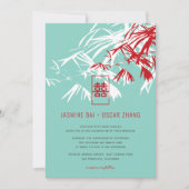 Red en Turquoise Bamboo laat Zen Asian Wedding Kaart (Voorkant)
