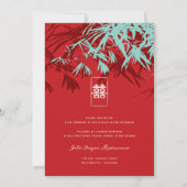 Red en Turquoise Bamboo laat Zen Asian Wedding Kaart (Achterkant)