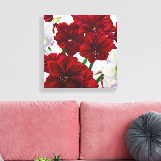 Red en White Amaryllis 2008 Canvas Afdruk (Insitu (Woonkamer))