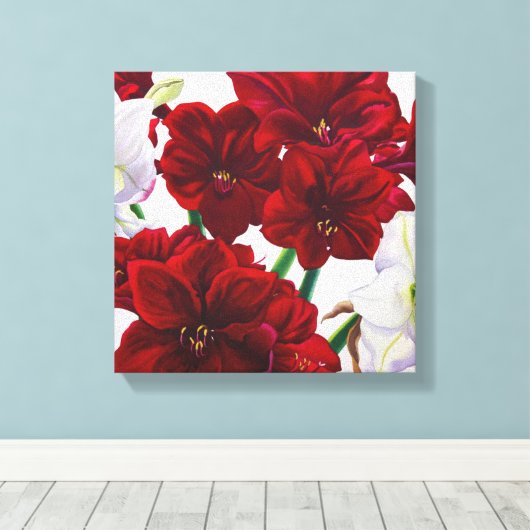 Red en White Amaryllis 2008 Canvas Afdruk (Insitu (Houten vloer))