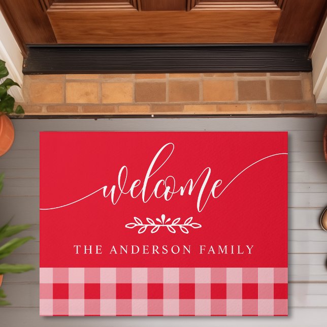 Red en White Buffalo Check Welkom, persoonlijk Deurmat (Creator heeft geüpload)