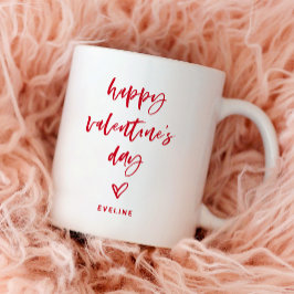 Red en White | Casual Script en Heart Valentijn Koffiemok