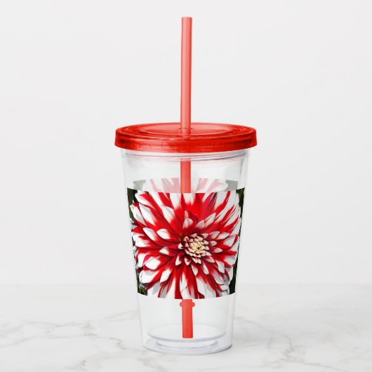 Red en White Dahlia Floral Acryl Drinkbeker (Voorkant)