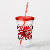 Red en White Dahlia Floral Acryl Drinkbeker (Achterkant)