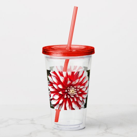 Red en White Dahlia Floral Acryl Drinkbeker (Achterkant)