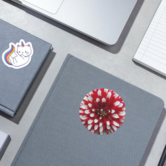 Red en White Dahlia Floral Ronde Sticker