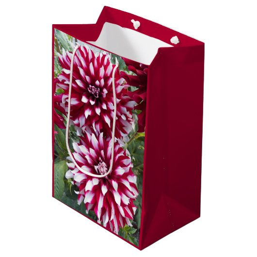 Red en White Dahlias Floral Medium Cadeauzakje (Voorkant Gekanteld)